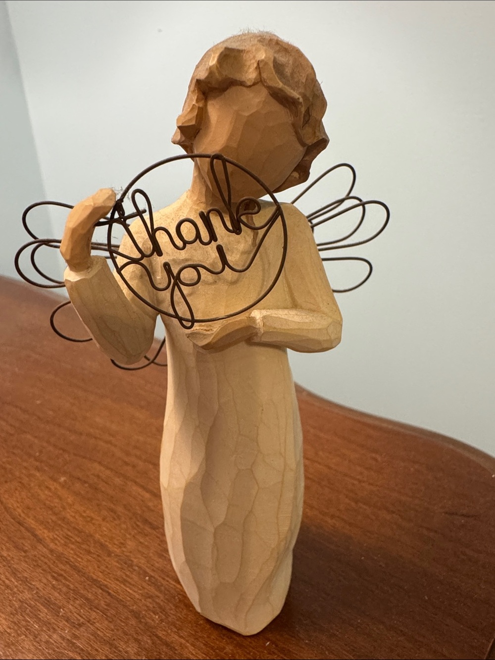 Willow Tree -Carved Angel Figurine with 'Thank You' Wire Accent by Demdaco